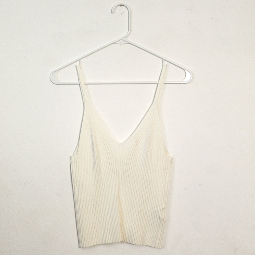 Women's H&M Cream/Off-White Ribbed Tank Top